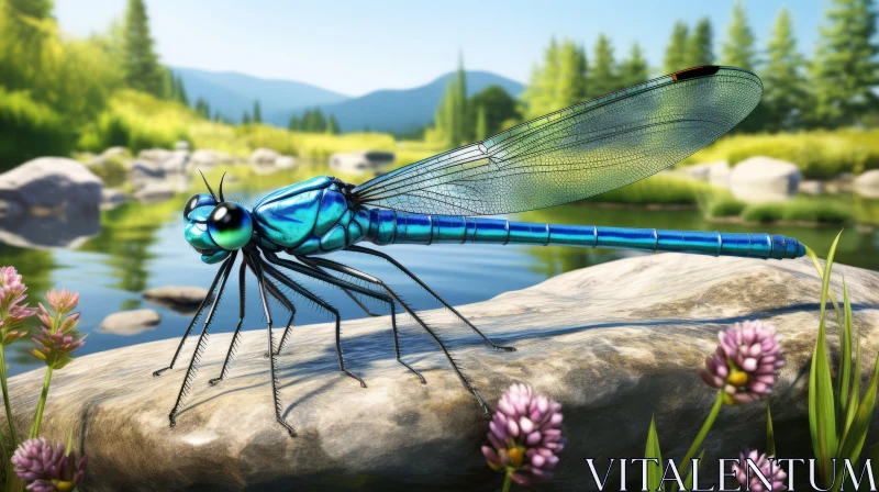 AI ART Emerald and Blue Dragonfly Amidst Nature's Splendor