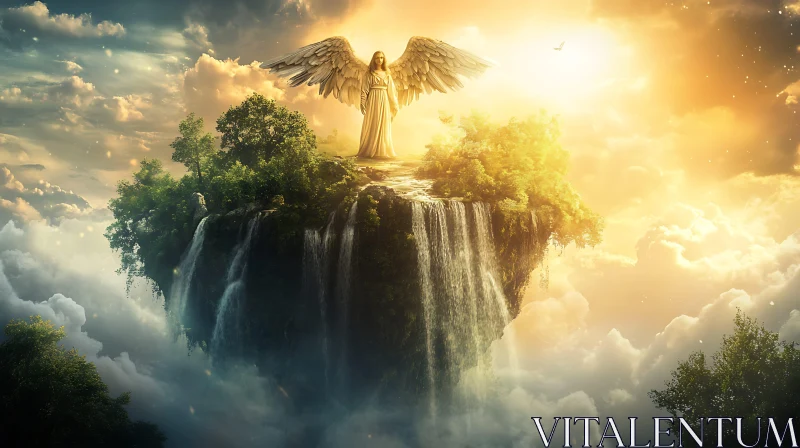 Serene Angel Above Waterfalls in the Sky AI Image