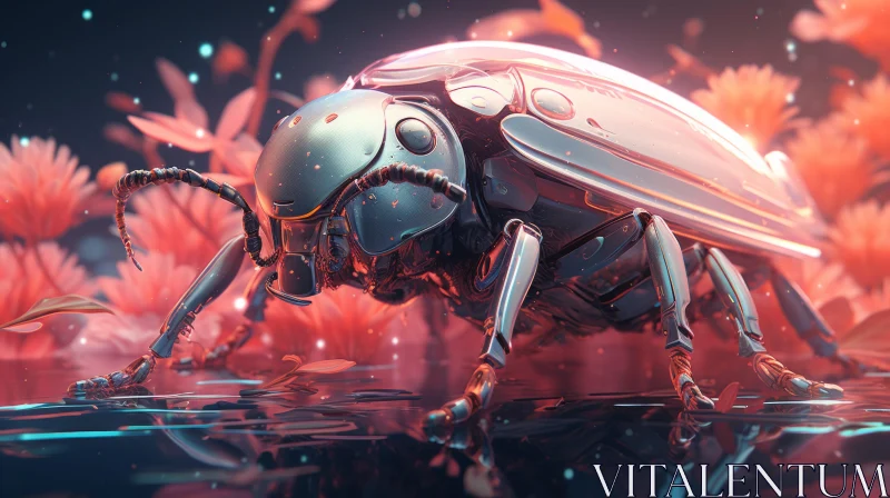 Futuristic Robot Beetle Amidst Wildlife AI Image