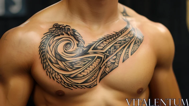 Tribal Tattoo on Male Chest