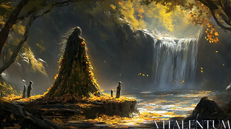 Tranquil Waterfall Scene in Autumn Forest
