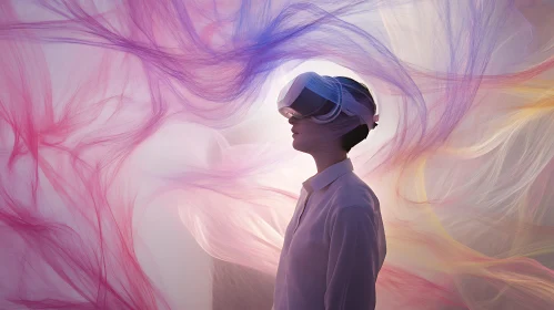 Person in VR Headset with Swirling Background