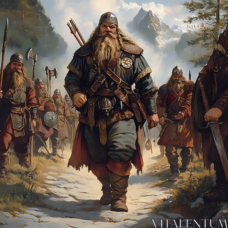 Norsemen Marching Through Winter Landscape