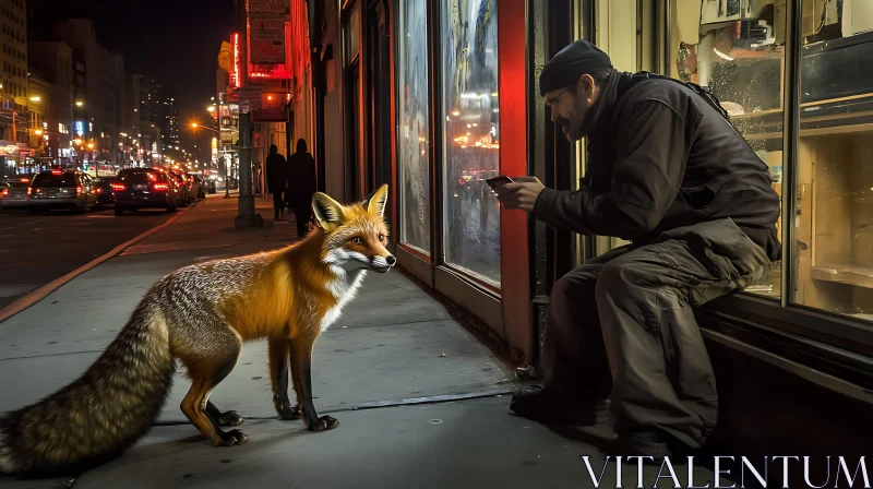 Fox and Man in Cityscape