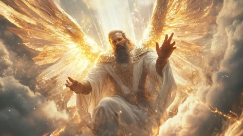 Winged Angel in Heavenly Clouds