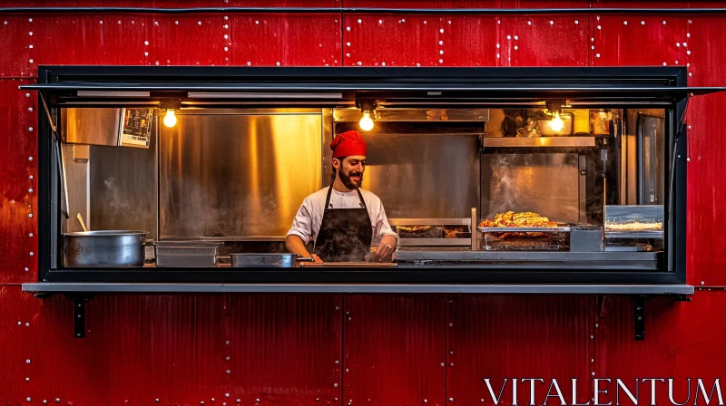 Food Truck Chef Preparing Street Dishes