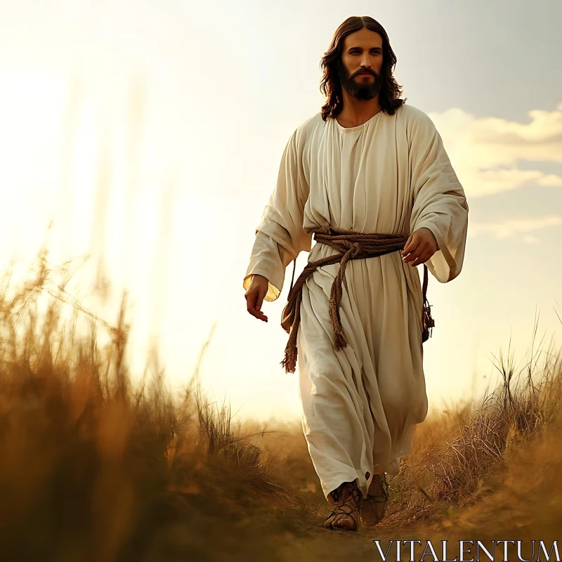 Man in White Robe Walking