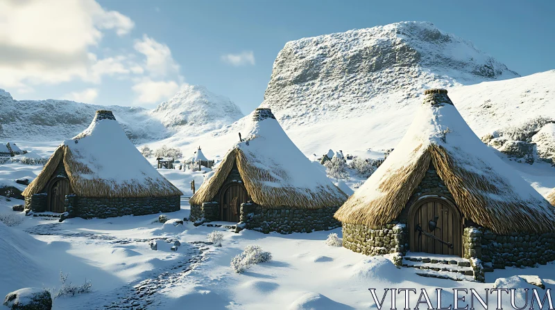 Snow Covered Thatched Roof Huts