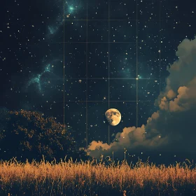 Celestial Nightscape with Moon and Stars