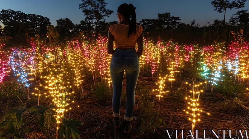 Woman in illuminated field