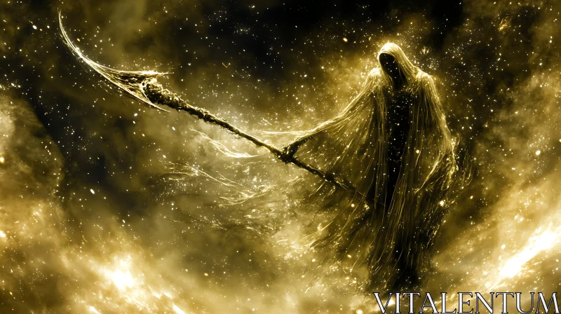 Hooded Figure with Scythe in Gold