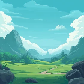 Scenic Valley Landscape Illustration