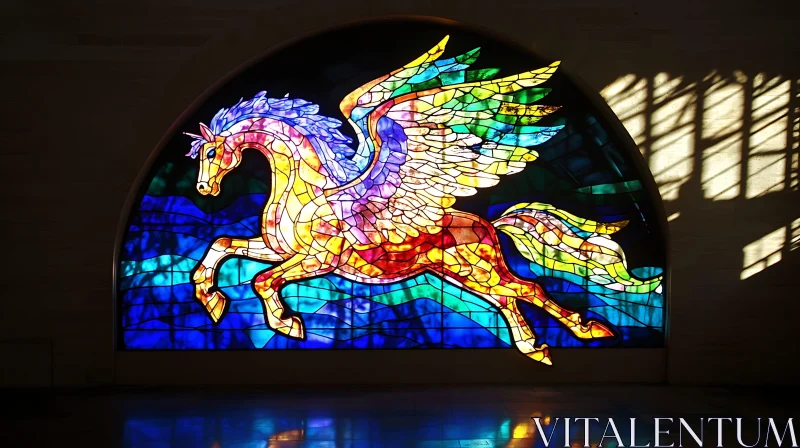 Winged Horse Stained Glass Window