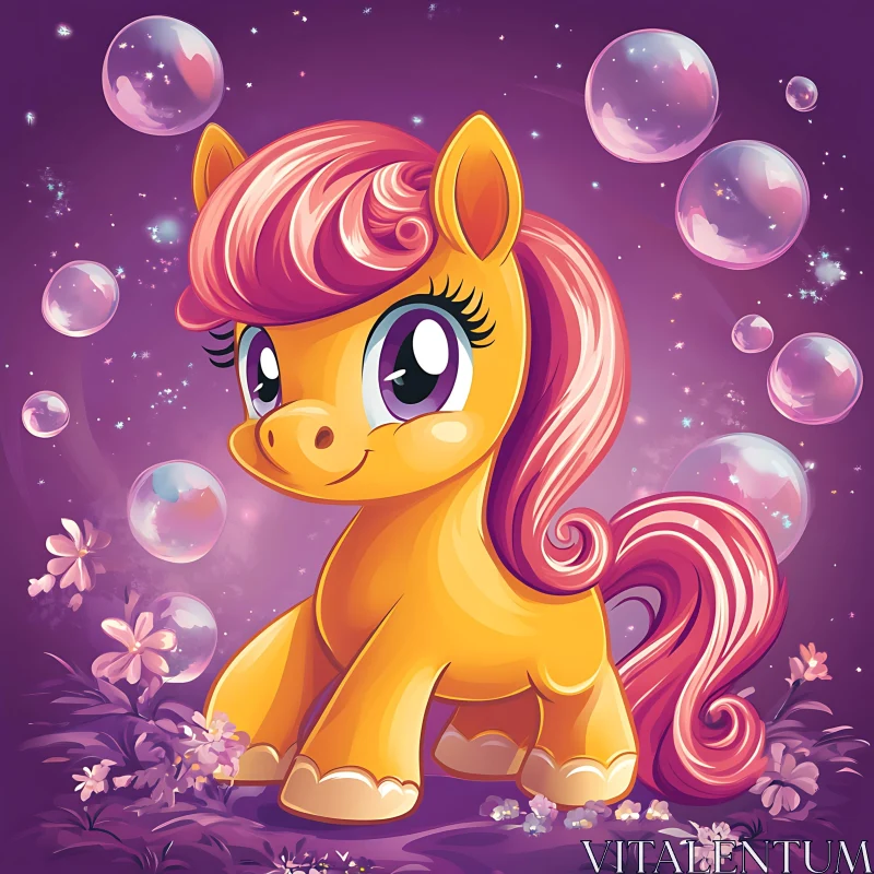 Cute Pony in a Dreamy Bubble World AI Image