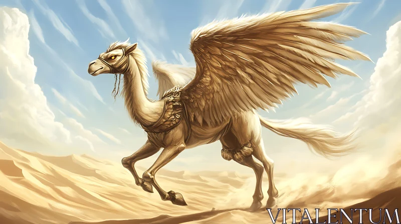 Camel Pegasus Soaring Through Desert Sands