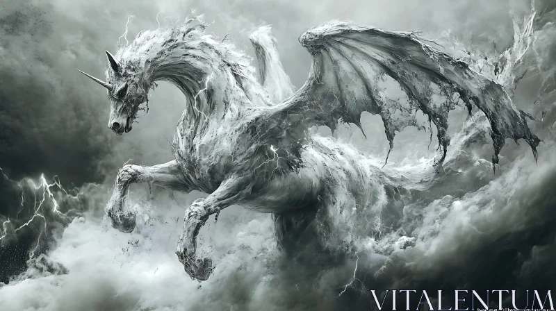 Winged Unicorn in a Lightning Storm