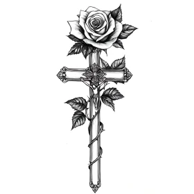 Crucifix and Rose Tattoo Design