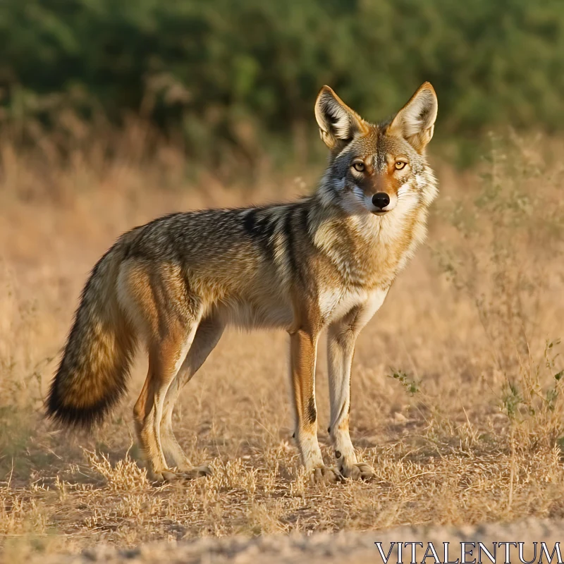 Wild Coyote Stance in Grassy Field