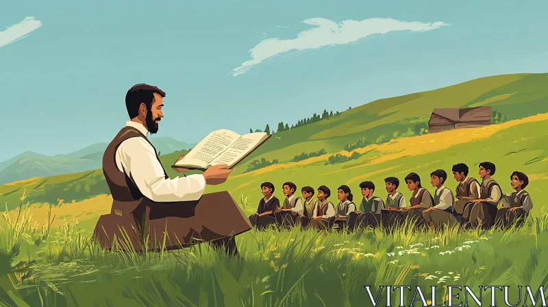 Children Listen to a Story in Nature AI Image