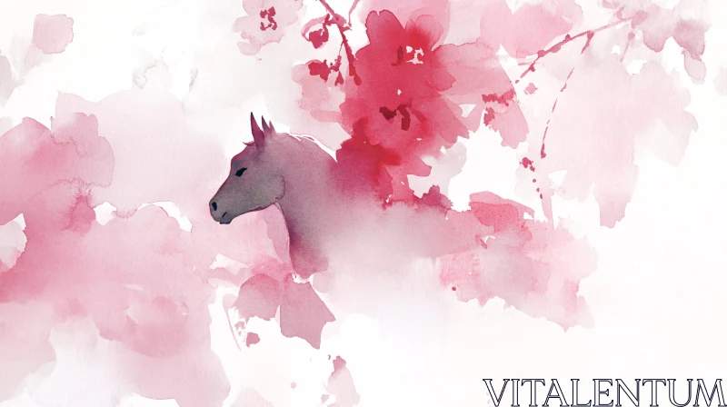 Ethereal Horse in Floral Watercolor Art
