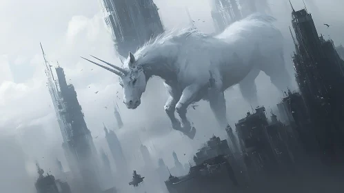 Unicorn in a Misty Metropolis