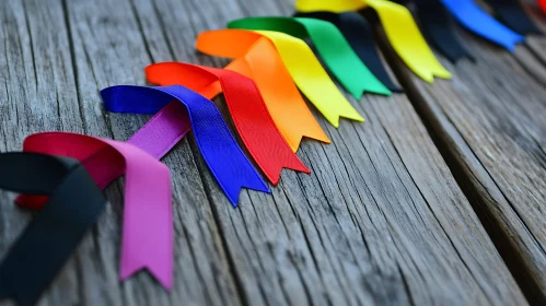 Rainbow Ribbons on Rustic Wood