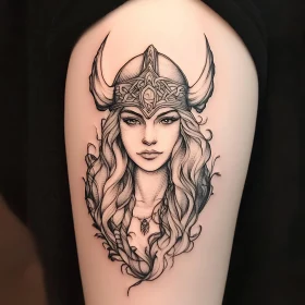 Intricate Viking Woman Tattoo Design