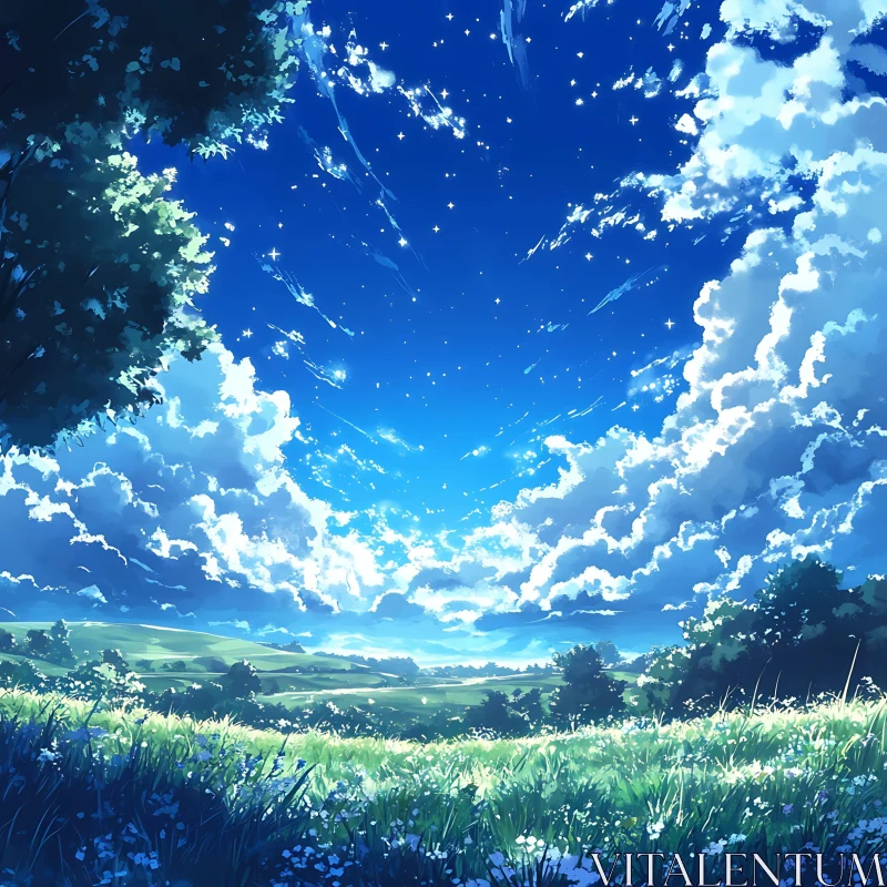 Idyllic Landscape with Green Field