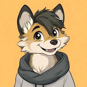 Cartoon Fox in Hoodie with Orange Background