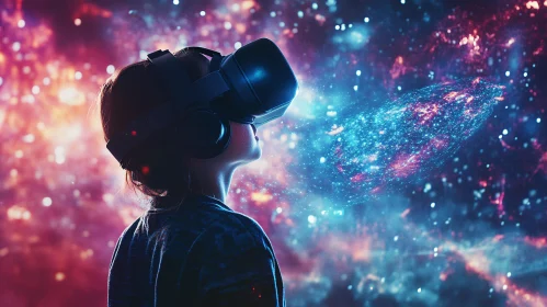 Person in VR Headset Experiencing Cosmic Display