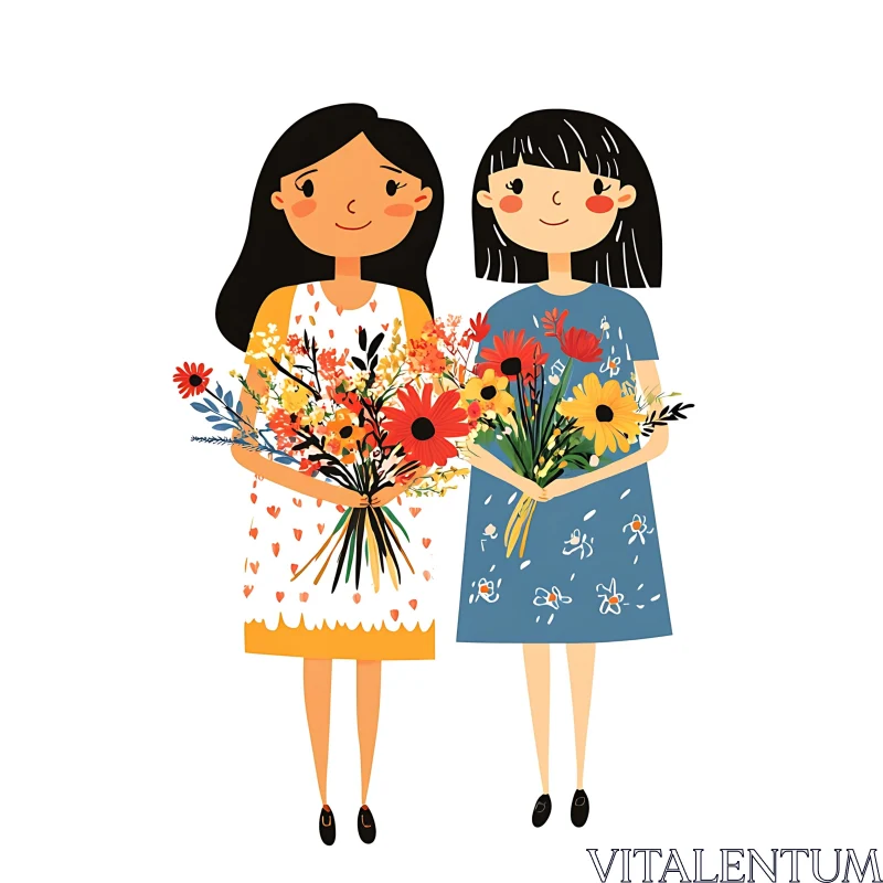 Whimsical Girls with Floral Bouquets
