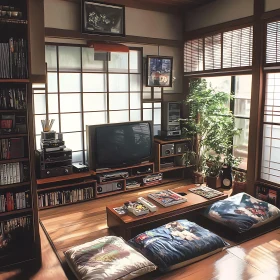 Serene Japanese Room with Vintage TV