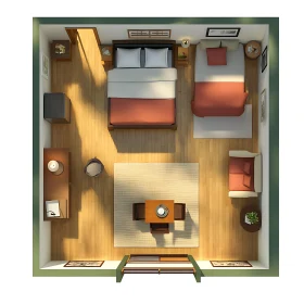 Top View of Furnished Bedroom Interior