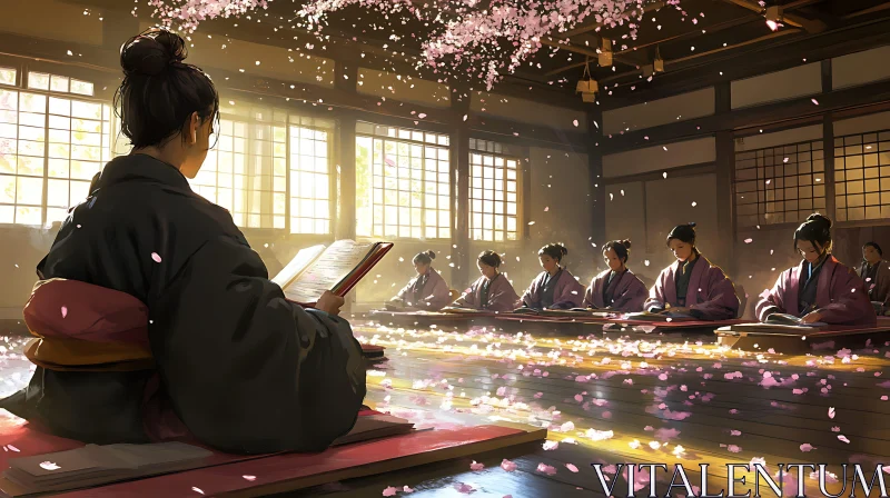 Tranquil Study: Women and Cherry Blossoms