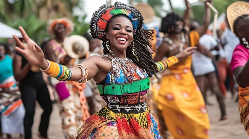 Woman Dancing in African Traditional Dress