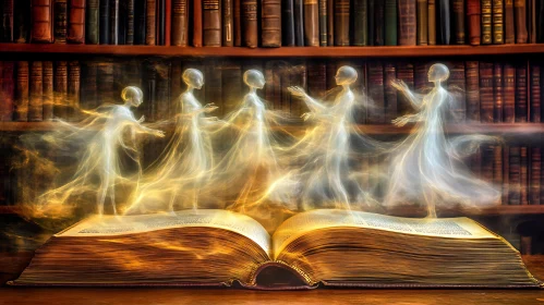 Mystical Figures Emerging From Old Book