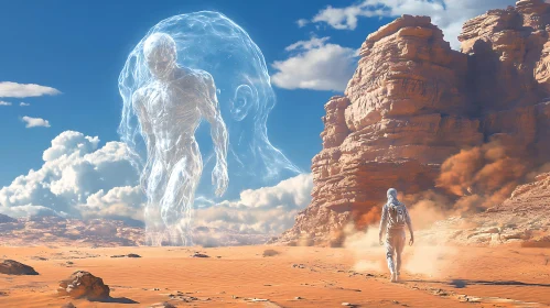 Ethereal Figure in Desert Landscape