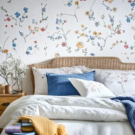 Cozy Bedroom with Floral Wallpaper