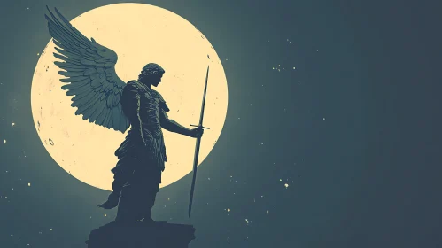 Winged Sentinel: Angel Statue Under Moonlight