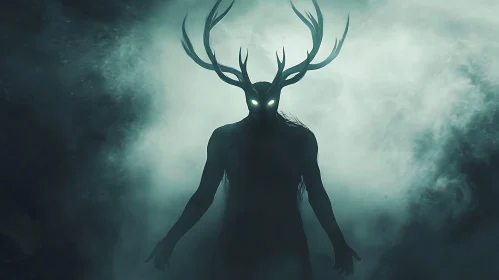 Mysterious Antlered Figure in Shadow