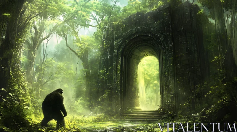 Mystical Forest Portal with Shadowy Guardian