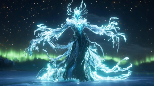 Glowing Ice Queen in Winter Landscape