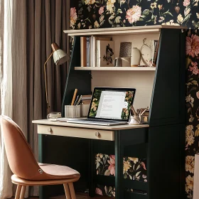 Cozy Desk Setup with Laptop and Chair