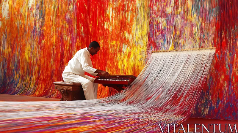 Colorful Art Installation with Flowing Strings AI Image
