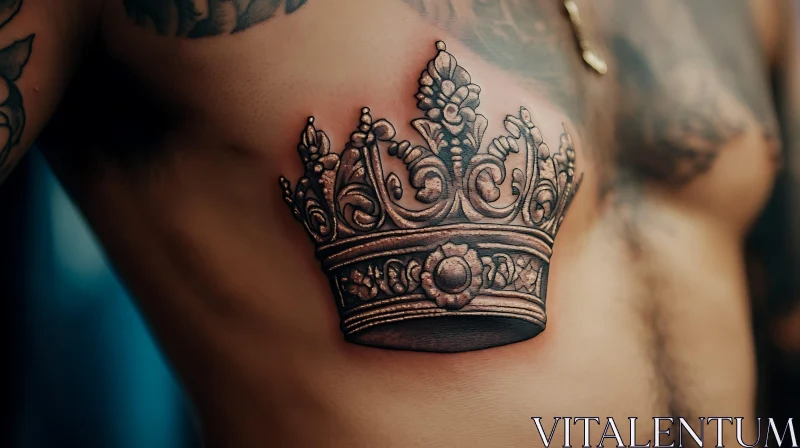 Ornate Crown Tattoo on Chest