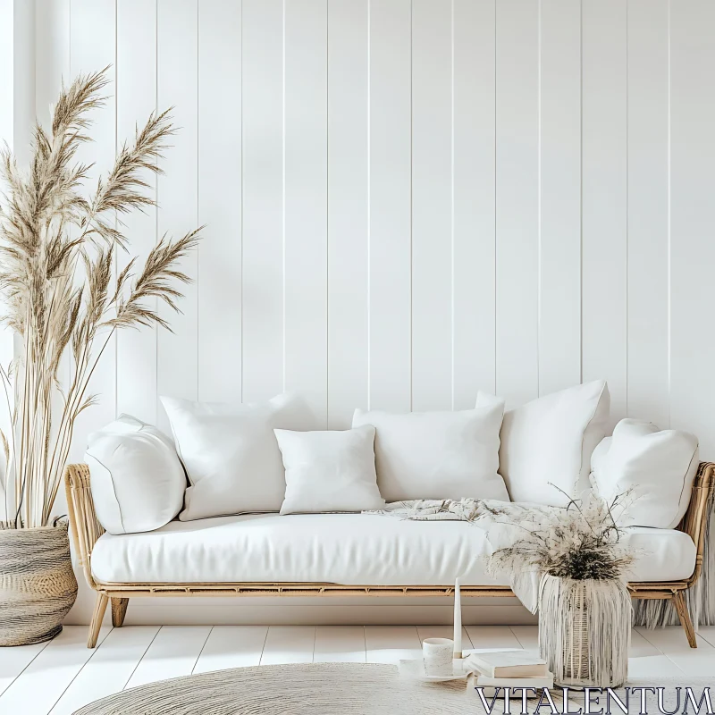 Serene White Interior with Pampas Grass AI Image