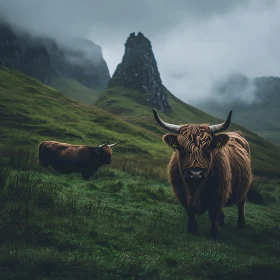 Highland Cattle Grazing in Scottish Highlands