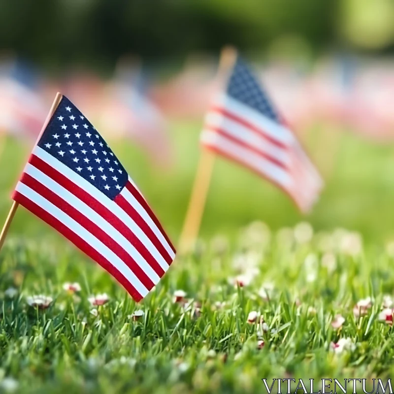 American Flags in Green Field AI Image