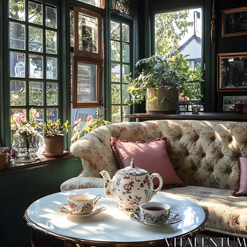 Floral Tea Set in Cozy Interior