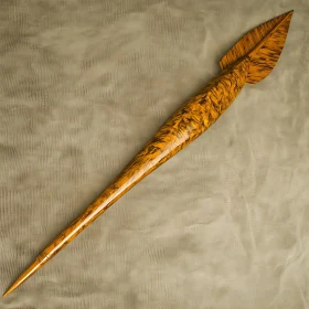 Vintage Wooden Spear with Leaf-Shaped Head